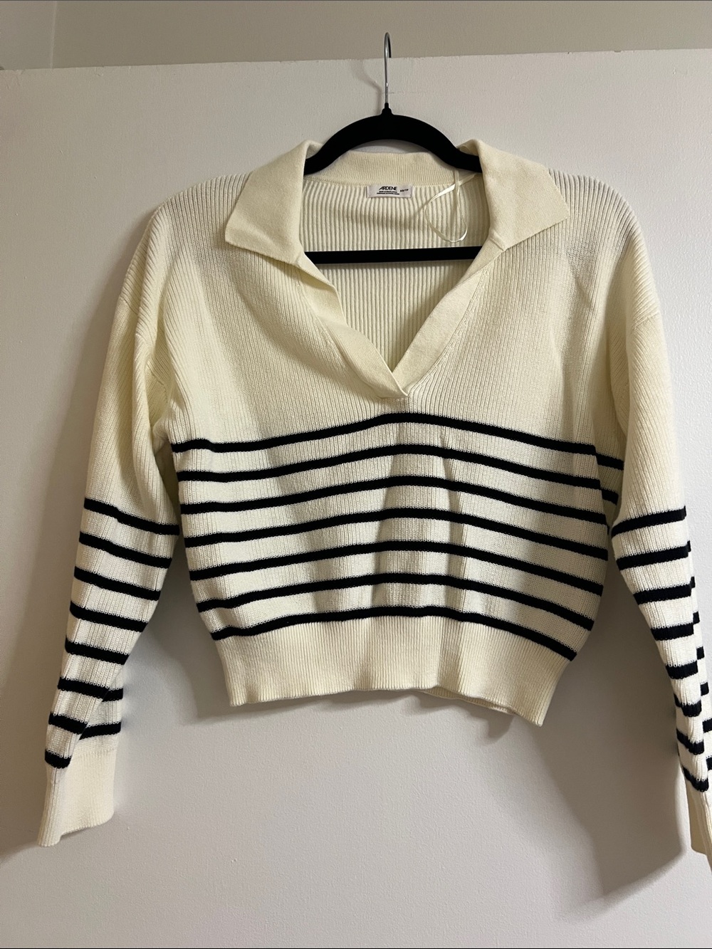 Ardene Cream V-Neck Collared Stripe Sweater